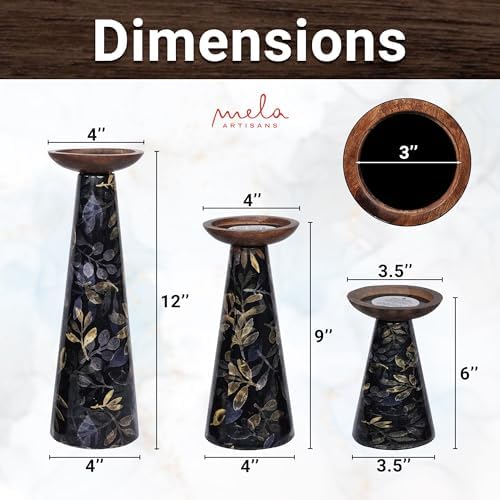 Mela Artisans Multileaf Metal Candle Holders - Gold Black, Set of 3 - Image 3