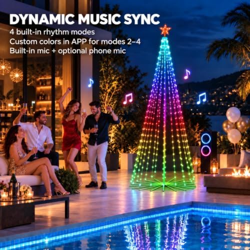 6FT Outdoor Christmas Cone Tree, 265 RGB LEDs, App Control, Timer - Image 5