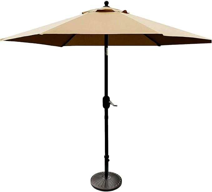 Sunnyglade 7.5' Patio Umbrella 6 Ribs (Tan) | 18" 26.5-lbs Heavy Duty Round Antiqued Umbrella Base, Bronze