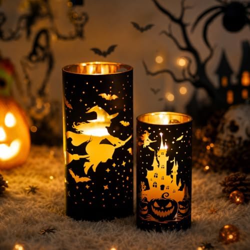 Glasseam Halloween Centerpieces for Tables, 2 Pcs Black Gold Candle Holder by Glasseam