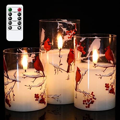 Red Bird LED Glass Flameless Candles Battery Operated Remote by KunSwennLife