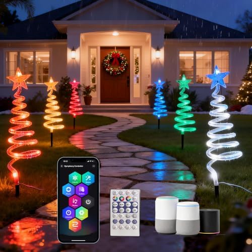 20" Christmas Pathway Lights Outdoor, 6 Pack Smart Spiral Xmas Tree Lights by Vecrysit