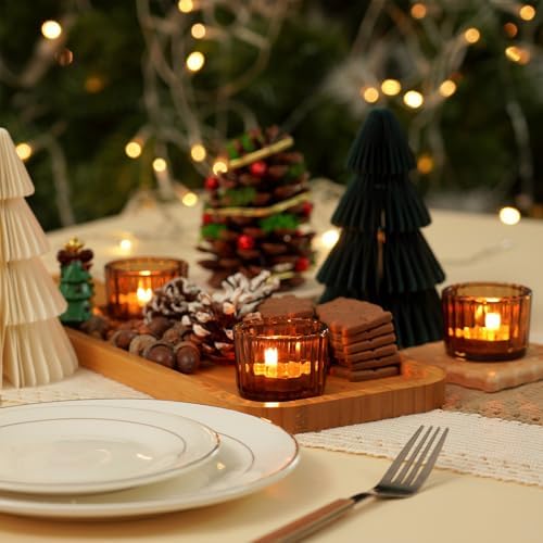 Homemory 24 Pcs Tealight Candle Holders, Amber Votive Candle Holders, Glass Candle Holder for Table Centerpiece, Wedding, Baby Shower, Birthday, Party, Halloween, Christmas - Image 5