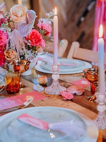 Pink Glass Candlestick Holders, Taper Candle Holders, Set of 6 - Image 6
