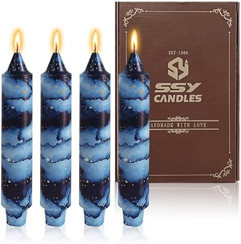 7 inch Short Candle Rustic Taper Candles Printed Candlestick Handmade Unscented Taper Candle 4 pcs Smokeless Tapered Candles for Home Dinner Wedding Holiday by XINAOBAOLUO