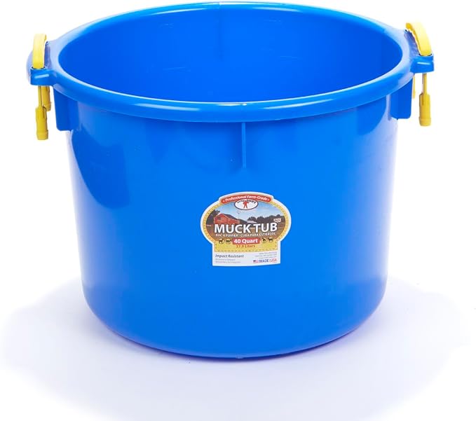 Little Giant® Plastic Muck Tub | Durable & Versatile Utility Bucket with Handles | Muck Bucket | Durable Handles | 40 Quart | Blue