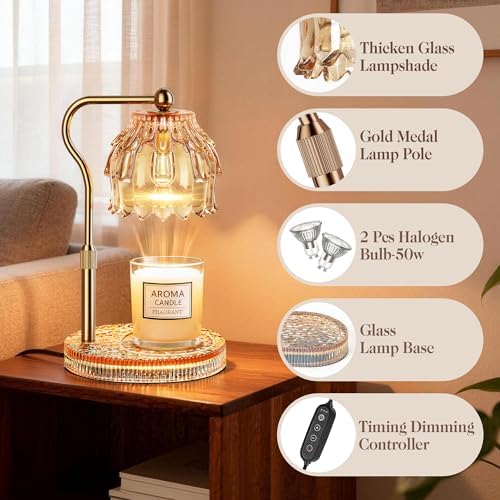 Candle Warmer Lamp with Timer Dimmer, Wax Melts Glass Lamp for Gift, Amber - Image 5