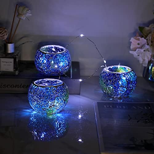 OwnMy 3PCS Mosaic Glass Tea Light Holders Round Bowl Votive Candle Holders - Image 2