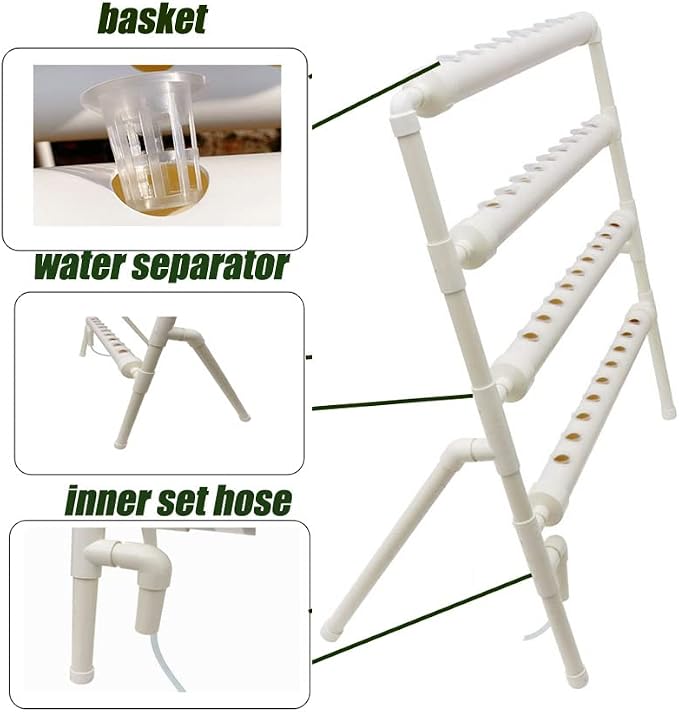 INTBUYING PVC Hydroponics Growing System, 36 Sites 4 Pipes Grow Kit for Leafy Vegetables, 4 Layers Vertical Hydroponic Kit with with 110V Pump, Inner Set Hose, Basket, Planting Sponges