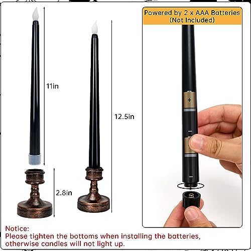 8 Pack Black Halloween Candles, Flameless Taper Candles with Base - Image 2