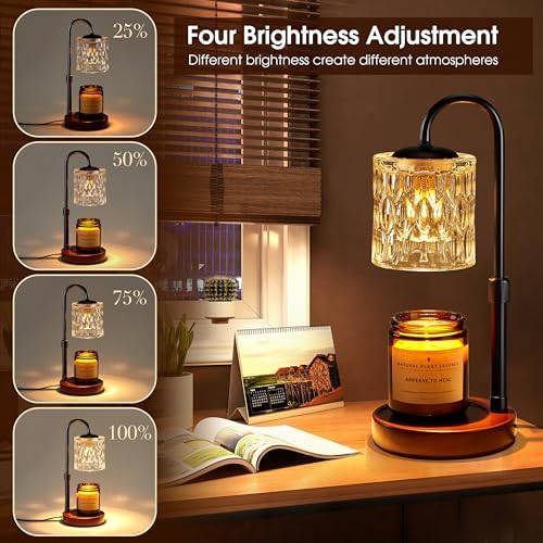 Briever Dimmable Candle Warmer Lamp with Timer, Height Adjustable Electric Candle Wax Warmer, Christmas Birthday Gifts for Women Mom, House Warming Gifts New Home Room Decor, Walnut Solid Wood Base - Image 3