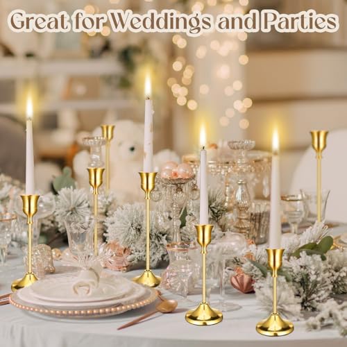 24PCS Brass Gold Taper Candle Holders Set, Vintage Metal Candlestick - Image 5