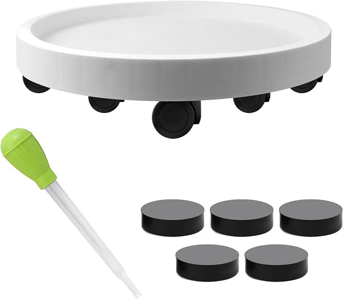 1Pack 20'' Extra Large Plant Stand with Wheels, Plant Stand Dolly for Heavy Planter,Wheeled Planter Saucer Tray,Rolling plant stand,Heavy-Duty Plant Caddy with Casters for Indoor and Outdoor(White)