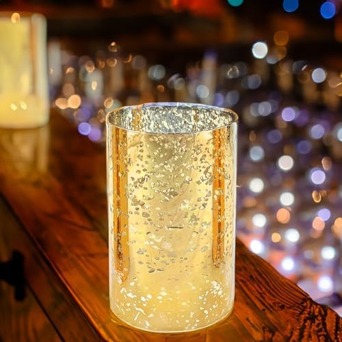WGVI Hurricane Candle Holder Sleeve, W: 4", Ht: 6", Gold Speckled Glass Cylinder Open Both Ends, Chimney Tube Shade, 6 Piece - Image 3