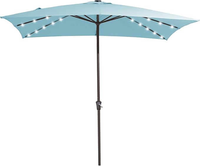 JEAREY 8x10 ft Rectangular LED Lighted Patio Umbrellas Outdoor Solar Table Market Umbrella w/Crank, 8 Sturdy Ribs, UV Protection Waterproof Sunproof(Lake Blue)