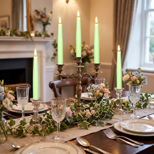 Flameless Taper LED Candles Battery Operated with Remote Timer, Green - Image 3