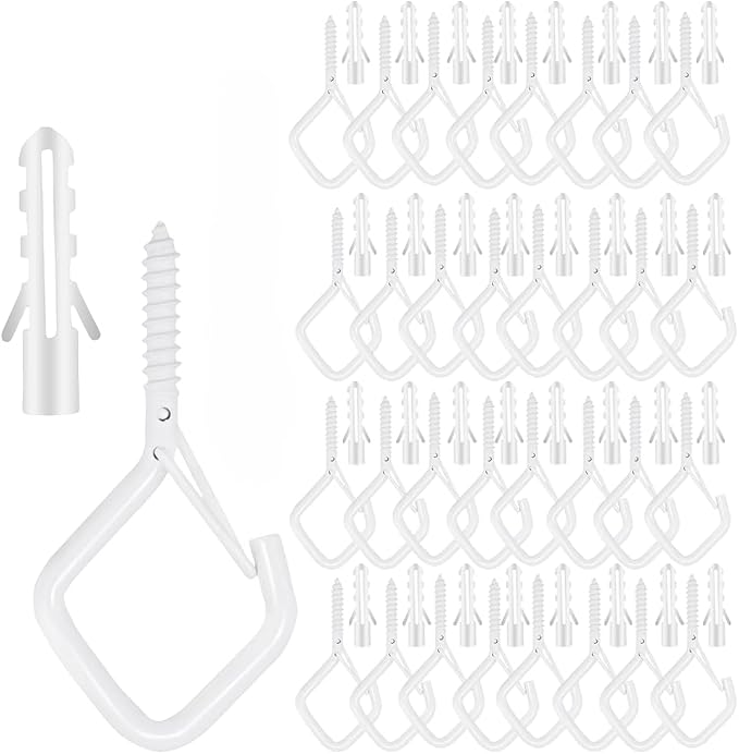 12-Pack Heavy-Duty White Screw Eye Hooks with Safety Clips | Metal Ceiling Hooks for Hanging Plants, Wind Chimes, Bird Feeders & Indoor/Outdoor Lights