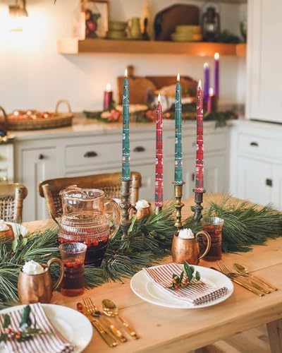 Christmas Taper Candles Red Taper Candles Candlestick Christmas Party Gift Winter Holiday Dinner Table Decorations,10inch,Set of 2,CHC - Image 2