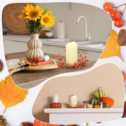Daifunli 2 Pcs Fall Candle Rings Wreath for Pillar 3.5 Inch Bittersweet Pod | Vintage Autumn Candles Holder, Farmhouse Table Centerpiece, Mini Fall Cabinet Wreath, for Thanksgiving Autumn Kitchen Decor - Image 5