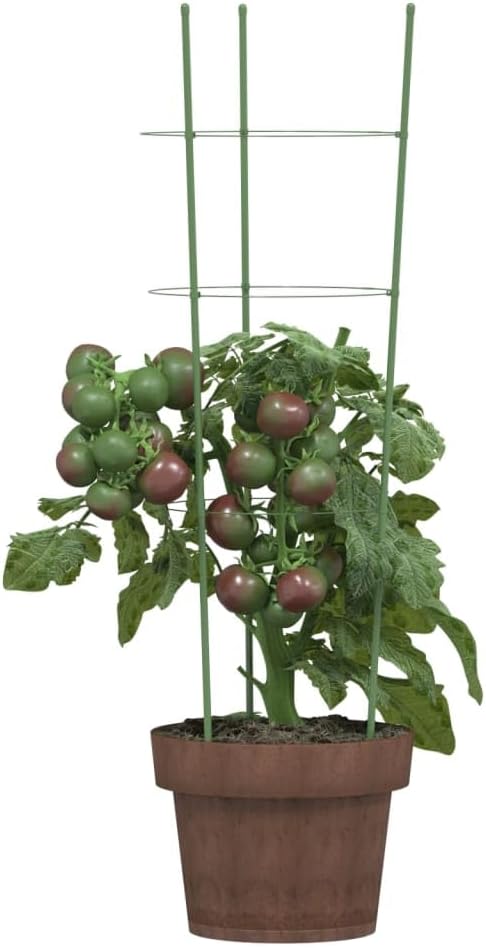 Garden Plant Supports with 3 Rings 5 pcs Green 23.6" Steel, Sturdy Tomato Cage for Climbing Plants, Plant Stakes for Tomatoes Cucumbers Hydrangeas Peonies