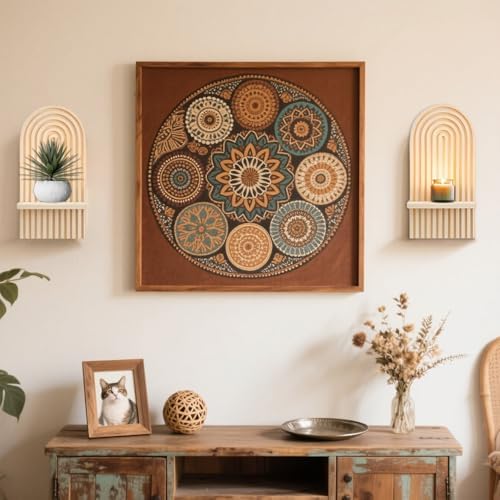 Boho Wall Candle Sconces Set of 2, Rustic Farmhouse Wooden Wall Mount Candle Holders for Bedroom Living Room Bathroom Modern Farmhouse Home Decorations - Image 2