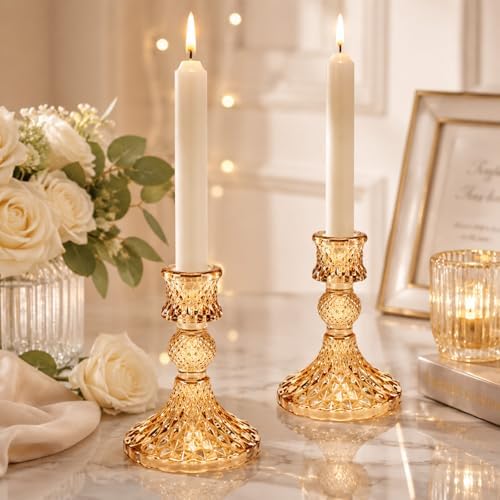 DARJEN Candlestick Holders Set, 12Pcs 4" H Taper Candle Holders Bulk, Glass Candle Holders for Wedding, Festival, Party & Windowsill Decor, Gold - Image 3