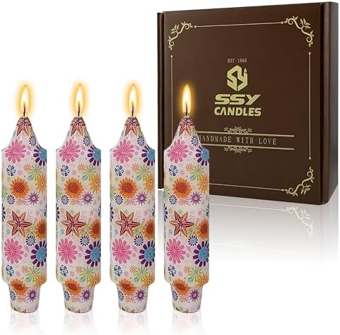 5 inch Short Candle Floral Candle Sticks Seashell Printed Candles Stick Handmade Unscented Taper Candle 4 Pack Flower Tapered Candles for Evening Wedding, Bohemian Seaside Theme Home Decor by XINAOBAOLUO
