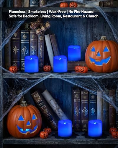 Homemory 12 Pack Blue Flameless Flickering LED Votive Tealights Candles - Image 4