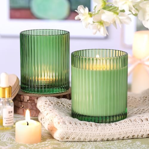 Green Candle Jars with Lids, 8-Pack 12oz Ribbed Glass Candle Containers - Image 4