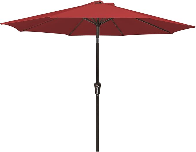 MEWAY 9ft Patio Umbrella Outdoor Table Umbrellas with Push Button Tilt and Crank, Market Umbrella 8 Sturdy Ribs for Deck, Garden, Pool and Backyard, Red
