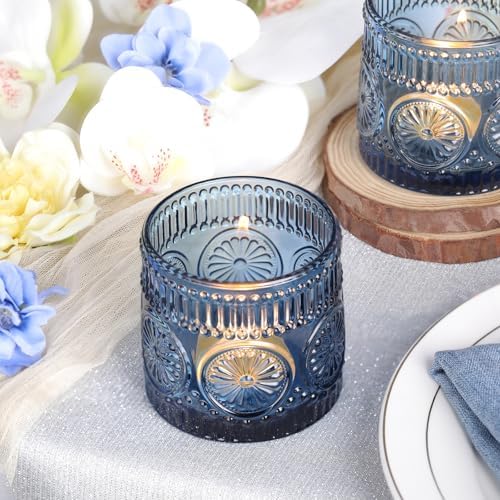6Pcs Large Votive Candle Holders Blue Glass Tealight Candle Holders - Image 4