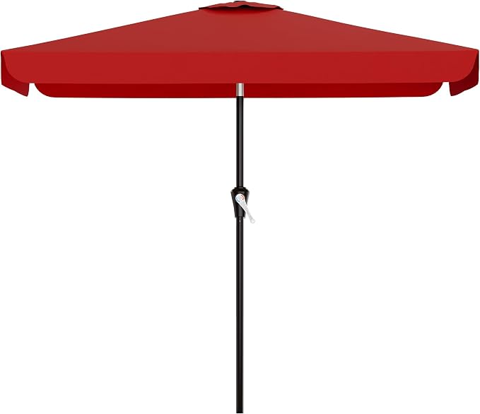 AreShark 6.5 x 10 FT Rectangular Valance Patio Umbrella, Outdoor Umbrella with Tilt and Crank, Market Table Umbrellas W/ 6 Ribs UV Protection for Garden, Deck, Backyard and Pool, Red
