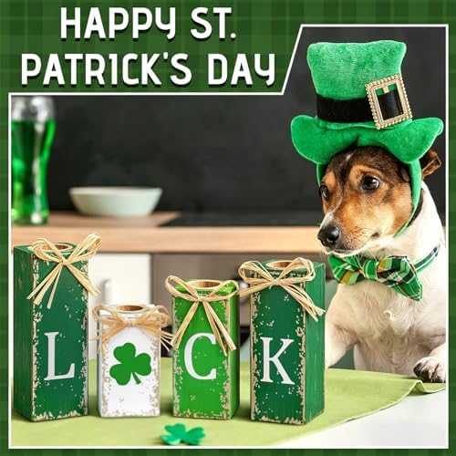 MTLEE 4 Pcs Wooden Tealight Holders, Irish Style Valentine Table Decor - Image 3