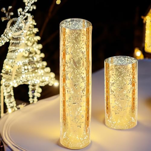 WGVI Hurricane Candle Holder Sleeve, W: 3", Ht: 14", Gold Speckled Glass Cylinder Open Both Ends, Chimney Tube Shade, 12 Pieces - Image 3