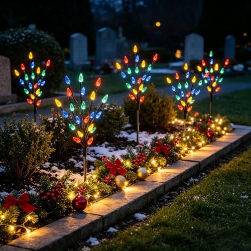 Upgraded 6 Packs 120 LED C6 Solar Christmas Lights, Christmas Decorations Outdoor Yard Lights, 8 Modes Waterproof Pathway Lights for Xmas Decorations Outdoor Yard Patio Cemetery Grave - Image 6