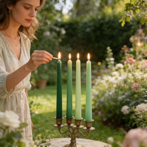4 Shade of Gradient Green Taper Candles for Home Décor Spring - Image 7