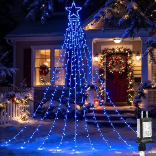 Outdoor Christmas Decorations Star String Lights, 320 LED 11.5 ft Waterfall Tree Lights with 8 Lighting Modes Christmas Star Lights for Indoor Outdoor Yard Home Festival Party Xmas New Year Decor by MINIAO