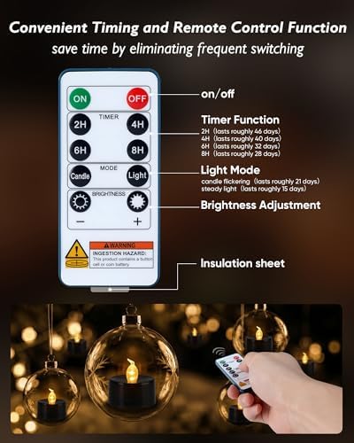 Homemory 12-Pack Black Remote Flameless Battery Tea Light Candles, 400+ Hrs - Image 2