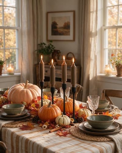 Brown Short Taper Candles 6 inch Candle Sticks Unscented Dinner Candle Dripless for Home Decor,Set of 4 - Image 2