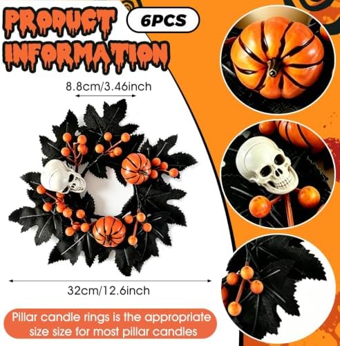 4 PCS Mini Halloween Candle Rings Skeleton Black Maple Leaves Wreaths - Image 3
