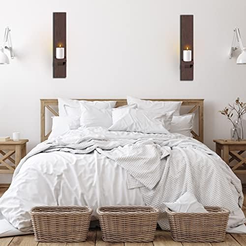 Potchen 4 Set Wall Candle Sconces Wooden Decorative Shelf Mount, Brown - Image 4
