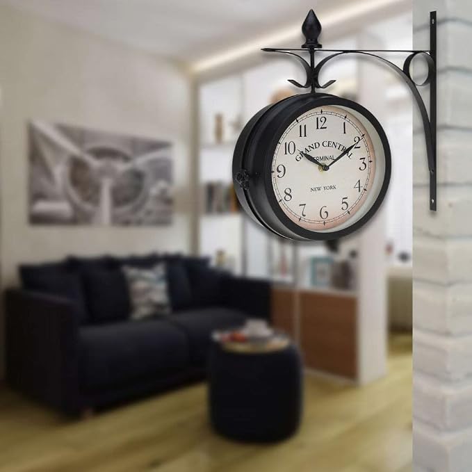 Vintage Double Sided Industrial Wall Clock for Outdoor Decorative Art Antique Decor Office Kitchen Silent 360 Degree Rotate