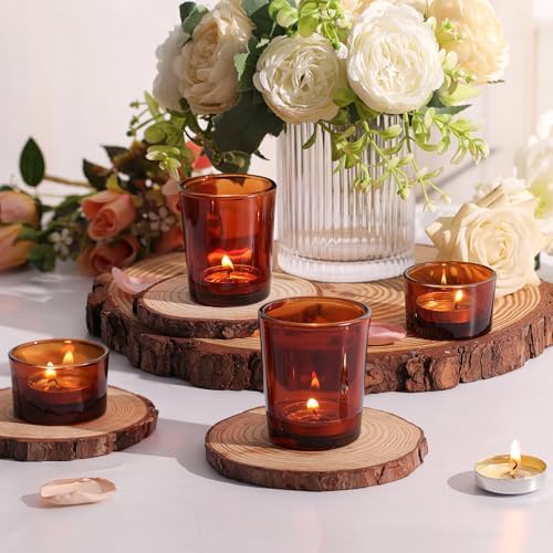 36pcs Assorted Amber Votive Candle Holders for Fall Decor, Amber Glass Candle Holder for Wedding Table Centerpiece, Tealight Candle Holder for Party, Thankgiving and Christmas Decorations - Image 4