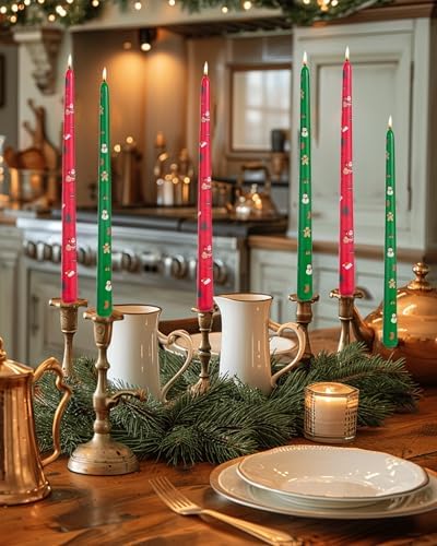 Tall Taper Candles Christmas Long Candlesticks 12 inch red Green Candle for Wedding Advent Home Decor Dinner Christmas，Set of 12,red Green - Image 2