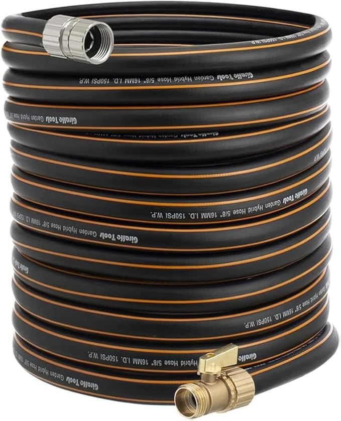 Giraffe Tools Hybrid Garden Hose 75ft x 5/8", Male and Female Fittings with Shut off Valve, Flexible, Heavy Duty, Leakproof, Lightweight Water Hose