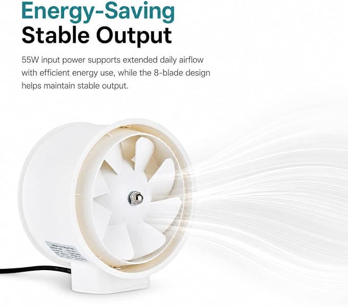 modunful 6 Inch Duct Fan with Switch Inline Ventilation Exhaust Fan 3-pin, 280 CFM Duct Intake High Efficiency Air Fan for Vent Bathroom, Kitchen, Grow Tent, Hydroponics, 3D Printer