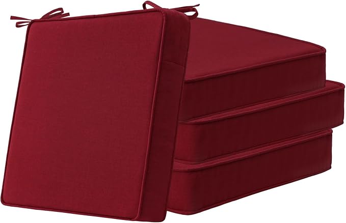 Square Corner Seat Cushions, 19" x 19" x 3", Set of 4, Indoor Outdoor Water Repellent Universal Chair Pads with Ties for Patio Furniture, Garden Deck Dining Chairs, Red