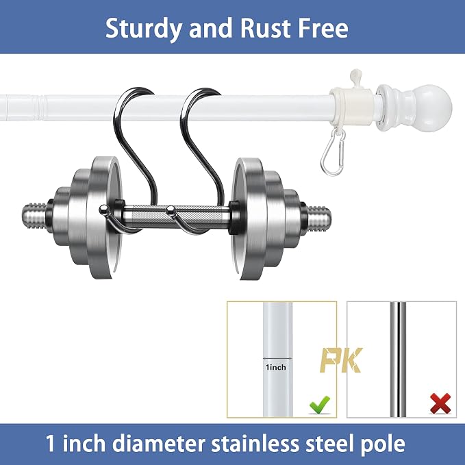 5ft Stainless Steel Flag Pole for House, Tangle Free Design with Two-Position Bracket, White, for 3x5 American Flag, Outdoor Use
