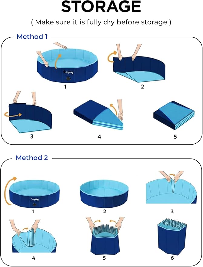 Furrybaby Foldable Dog Pool Non-Slip Hard Bath Tub Indoor Outdoor Pets Kids | Collapsible rigid dog pool with non-slip PVC, durable hard plastic tub, portable indoor & outdoor use for pets and kids, navy