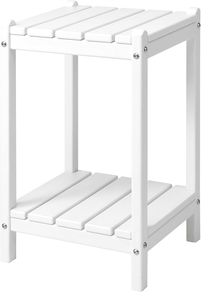 LZRS 24" Double Adirondack Outdoor Side Table, Pool Composite Patio Table,HDPE End Tables for Backyard,Pool, Indoor Companion, Easy Maintenance & Weather Resistant(White)